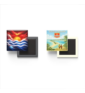 Buzdolap Magnetleri - Kiribati Bayrağı ve Tarawa Retro Tema - 2'li Set Magneti