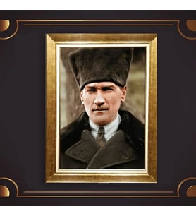Altın Varaklı Çerçeveli Paspartulu Atatürk Tablo nl02A748 (Gold)