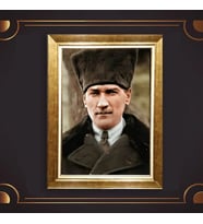 Altın Varaklı Çerçeveli Paspartulu Atatürk Tablo nl02A748 (Gold)