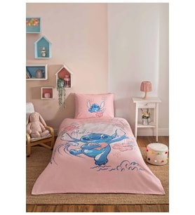 Özdilek Lisanslı Lastikli Çarşaflı Tek Kişilik Çocuk Pike Takımı-Stitch Aloha Pembe