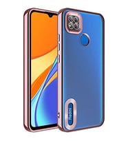 Coverzone Xiaomi Redmi 9S ile uyumlu K?l?f Kamera Korumal? Logo G�steren Parlak renk kenar �izgileri ile ??k bir tasar?m Colored Z-Omega Kapak Rosegold