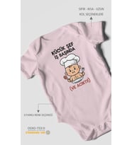 Küçük Şef İş Başında (Ve Acıktı) Baskılı Bebek Zıbını – Çıtçıtlı Body 8 Renk  %100 Pamuk Kısa Kol (Bebek Pembesi)