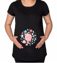 BK Gift Kişiye Özel İsimli Uyuyor Tasarımlı Siyah Hamile Tişört-4