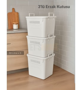 3’lü Set Soğanlık Sepet Havalandırmalı Erzak Kutusu Bpa Free Sebzelik Saklama Kutusu Beyaz 90 Lt