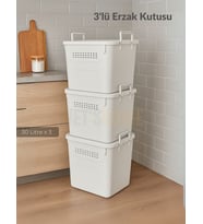 3’lü Set Soğanlık Sepet Havalandırmalı Erzak Kutusu Bpa Free Sebzelik Saklama Kutusu Beyaz 90 Lt