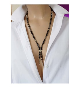 Gece Siyah Oniks Hematit Doğal Taş Unisex Kolye (Çok Renkli)