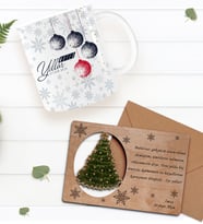BK Gift Kişiye Özel Mutlu Yıllar Kupa Bardak ve Retro Ahşap Yılbaşı Tebrik Kartı Hediye Seti-8 (Sarı)