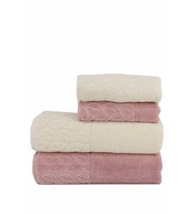 Romans Hazal 4lü Banyo Havlu Takımı Krem/Lila