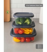 3'lü Saklama Kabı Seti Kare Erzak Kabı Bpa Free Derin Dondurucu için Uygun 250-500-1500 ml