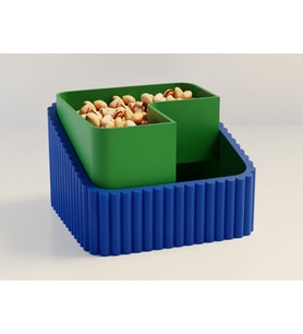 3D Baskı Fıstık Kasesi - Çift Hazneli Kabuk Ayırıcı Sunum Kasesi - Mavi Yeşil
