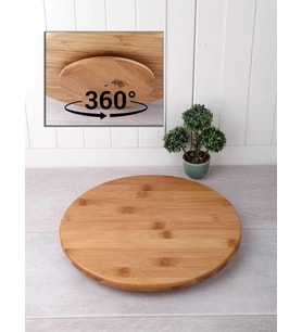 Lexroo Bambu 360 Derece Dönen Lüx Servis Sunum Tabağı, 30 cm, Pizza ve Peynir Sunum Tahtası