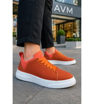 Ont Bağcıklı Keten Dokulu Hafif Taban Erkek Günlük Casual Sneaker Ayakkabı - Turuncu