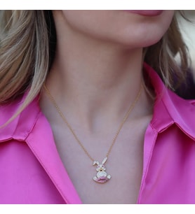 Zirkon Taşlı Gold Kaplama Asansörlü Bunny Gümüş Kolye