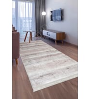 Dijidekor Halı Vizon Cool KY7005 Yıkanabilir Saçaklı Kesme İnce Yolluk Kilim Salon Halısı Modelleri (Açık Vizon)