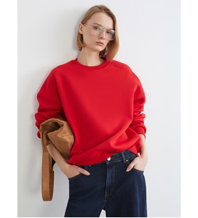 LCW Vision Kırmızı Bisiklet Yaka Oversize Kadın Kalın Sweatshirt