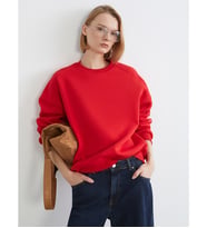 LCW Vision Kırmızı Bisiklet Yaka Oversize Kadın Kalın Sweatshirt