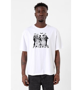 Halloween Friends Beyaz Erkek Oversize Tshirt