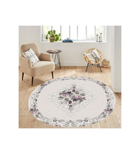Eliana Home Baskılı, Yıkanabilir Kaymaz Taban Yuvarlak Halı LNA7297-SD404 120x120 cm (Krem)
