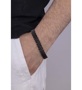 Gümüş Pazarım Siyah Kordon Model Çelik Erkek Bileklik