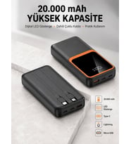 Dijital Ekranlı 20.000 mAh Powerbank 22.5W Hızlı Şarj + Çoklu Bağlantı Seçeneği Yeni Nesil