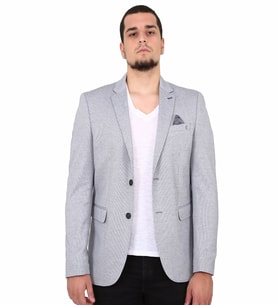 SPOSO 5131 İKİ DÜĞME TEK YIRTMAÇ YARIM ASTAR ÖRME KUMAŞ BÜYÜK BEDEN BLAZER CEKET (Gri)