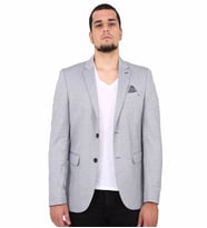 SPOSO 5131 İKİ DÜĞME TEK YIRTMAÇ YARIM ASTAR ÖRME KUMAŞ BÜYÜK BEDEN BLAZER CEKET (Gri)