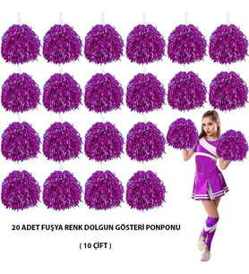 10 Çift ( 20 Adet ) Fuşya Renk 23 Nisan 19 Mayıs 29 Ekim Okul Gösteri Ponponları