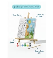 Sevimli Köpek ve Kuş Temalı Çocuk Boyama Tuvali – Şövaleli Eğitici Boyama Seti 20x20 cm