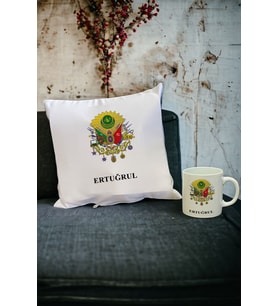 Osmanlı Tuğrası Kupa Bardak ve Yastık Set 001 (Beyaz)