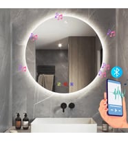 80 cm (çap) Bluetoothlu Buğu Çözücülü Dokunmatik Işıklı Ledli Yuvarlak Banyo Aynası