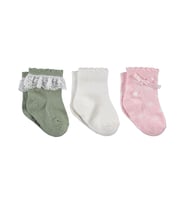 Civil Baby Dantel ve Fiyonk Aksesuarlı 3'lü 6-18 Ay Bebek Kız Çorap Set - Standart 12 Ay
