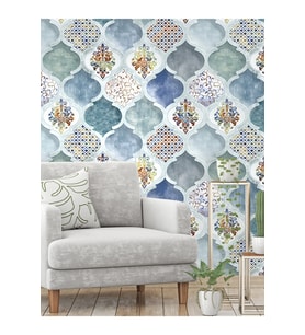 Dreamwall 3 Boyutlu Seramik Desenli Silinebilir Sağlıklı Tekstil Duvar Kağıdı (Mavi)