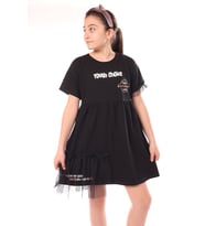 Toontoy Kız Çocuk Youth Choice Baskılı Tüllü Elbise (Siyah)