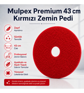 Mulpex Premium 43 cm Kırmızı Zemin Temizlik Pedi – Yer Yıkama Makinesi Pedi
