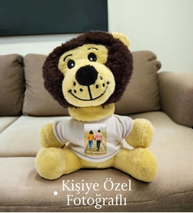 Kişiye Özel Fotoğraf Baskılı Hediyelik Sevimli Peluş Aslan 22cm - Sevimli Hediyelik Aslan Figürü (Sarı)