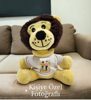 Kişiye Özel Fotoğraf Baskılı Hediyelik Sevimli Peluş Aslan 22cm - Sevimli Hediyelik Aslan Figürü (Sarı)