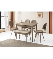 Mini 60 x 100 Milano Mdf Ortadan Açılır Masa 4 Ad Ece Sandalye 1 Ad sırtsız Mini Bench