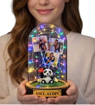Kişiye Özel Tasarım Renkli Led Işıklı Fanus Size Özel Yazılı ve 3 Fotoğraflı (Model 5)