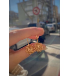 Gümüş telkari model taşsız anne küpesi (Sarı)