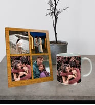 Kişiye Özel Premium Resimli Beyaz Kupa Ve Fotoğraflı Dört Resimli Siyah Kolaj Masaüstü Fotoğraf Ahşap Çerçeve