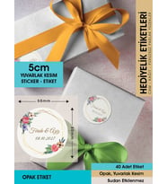 Suluboya Çiçek Modeli, Etiket Modeli Ürünlerinize Özel 5cm - 40 Adet Opak Sticker
