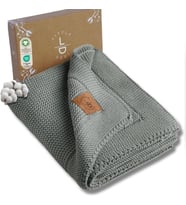Organik Pamuklu Bebek Battaniyesi Kızlar/Erkek Çocuklar için 80x100 cm - Kundak ve Bebek Battaniyesi, Yumuşak Hafif Örgü Battaniye (Yeşil)