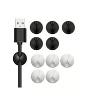 10 Adet Kablo Tutucu Klips Şarj Usb Telefon Kablosu Sabitleyici Yapışkanlı Masa Araç Düzenleyici (Siyah - Beyaz)