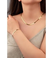 GÜMÜŞ YASSI İTALYAN EZME ZİNCİR ALTIN YALDIZ KAPLAMA  KOLYE VE BİLEKLİK SET (Gold)