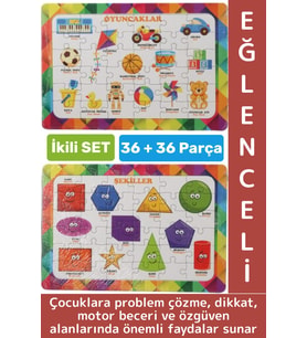 Eğlenceli Motor Zihinsel Beceri Geliştiren Eğitici Çocuk Puzzle Oyuncaklar Şekiller İkili SET 36 Prç