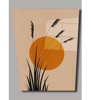 Cam Tablo - Minimalist Doğa ve Güneş Tasarımlı Duvar Dekoru