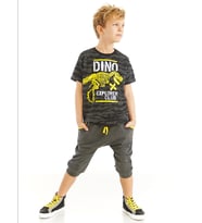 Dino Explorer Erkek Çocuk T-shirt Kapri Şort Takım (Çok Renkli)