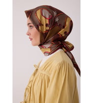 Geometrik Desen %100 Twill İpek Eşarp BE00