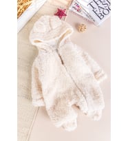 Kapüşonlu Welsoft Peluş Kışlık Kız/Erkek Bebek Tulum (Krem)