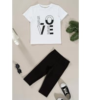 Love Baskılı Tayt Tshirt Takım (Siyah)